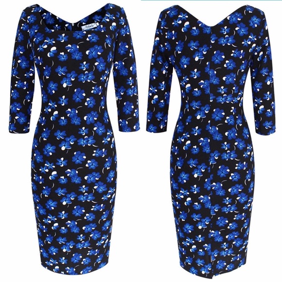 Womens Elegant Square Neck Casual Sheath Dress - Picture 2 of 8